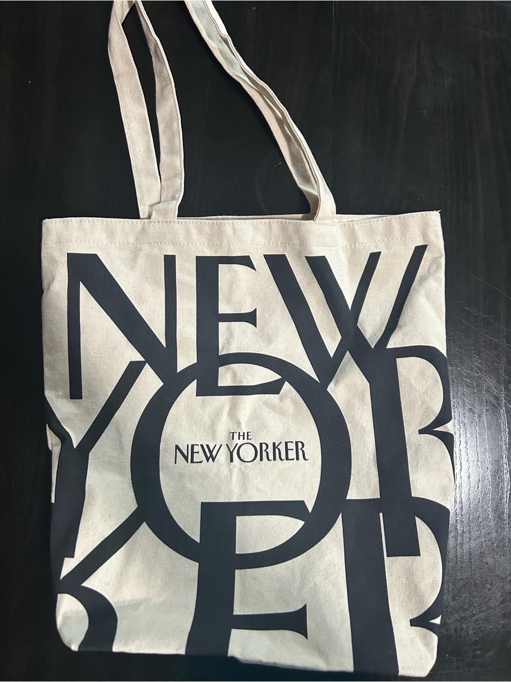 The New Yorker Canvas Tote Bag in Natural with Black Print
